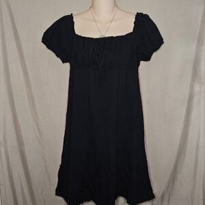 Babydoll Boho Dress Women's Black Square Neck Ruffle Hem Short Sleeve